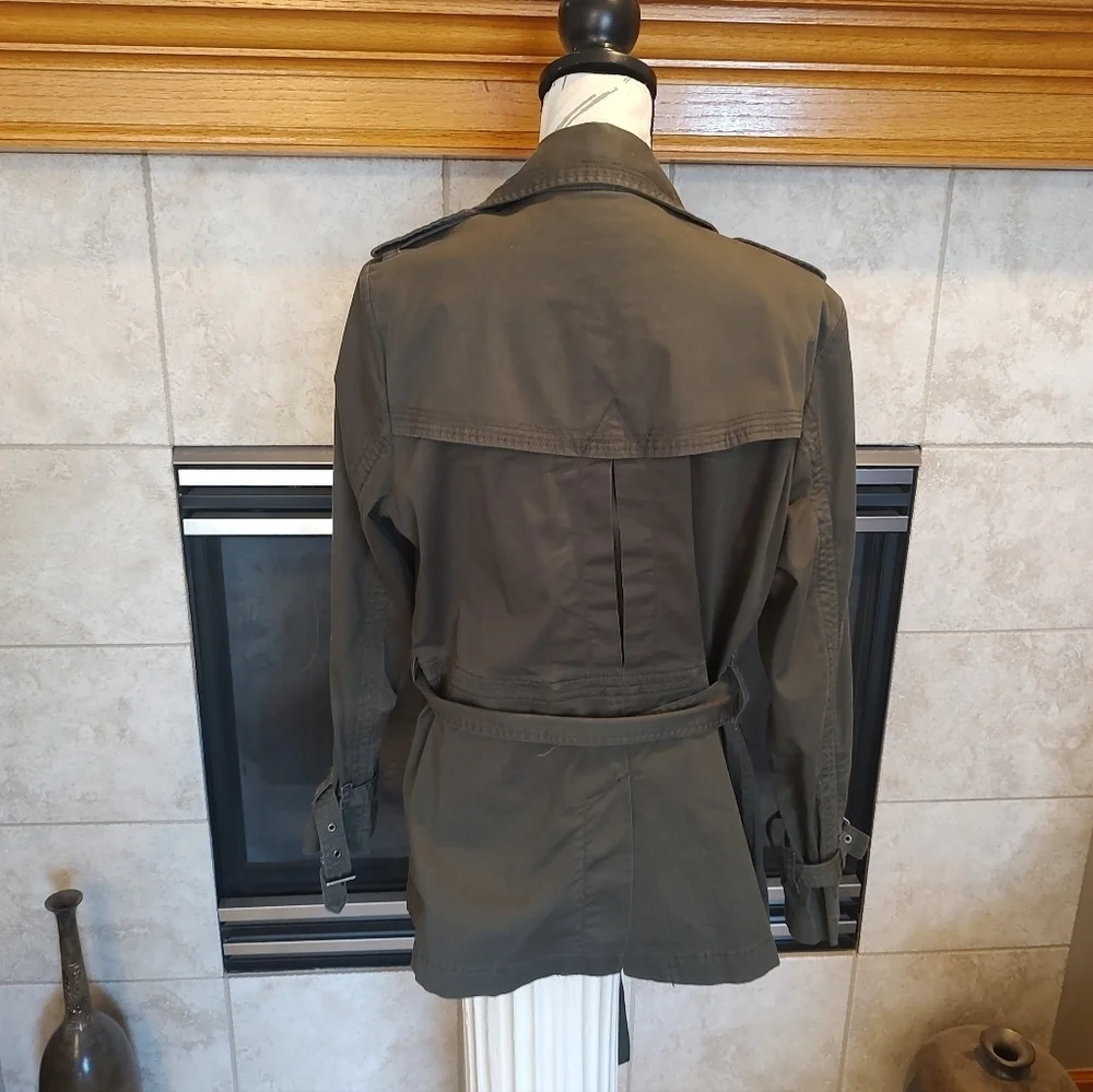 Coldwater Creek Coat Jacket Olive Green Size 12 Trench Utility Belt